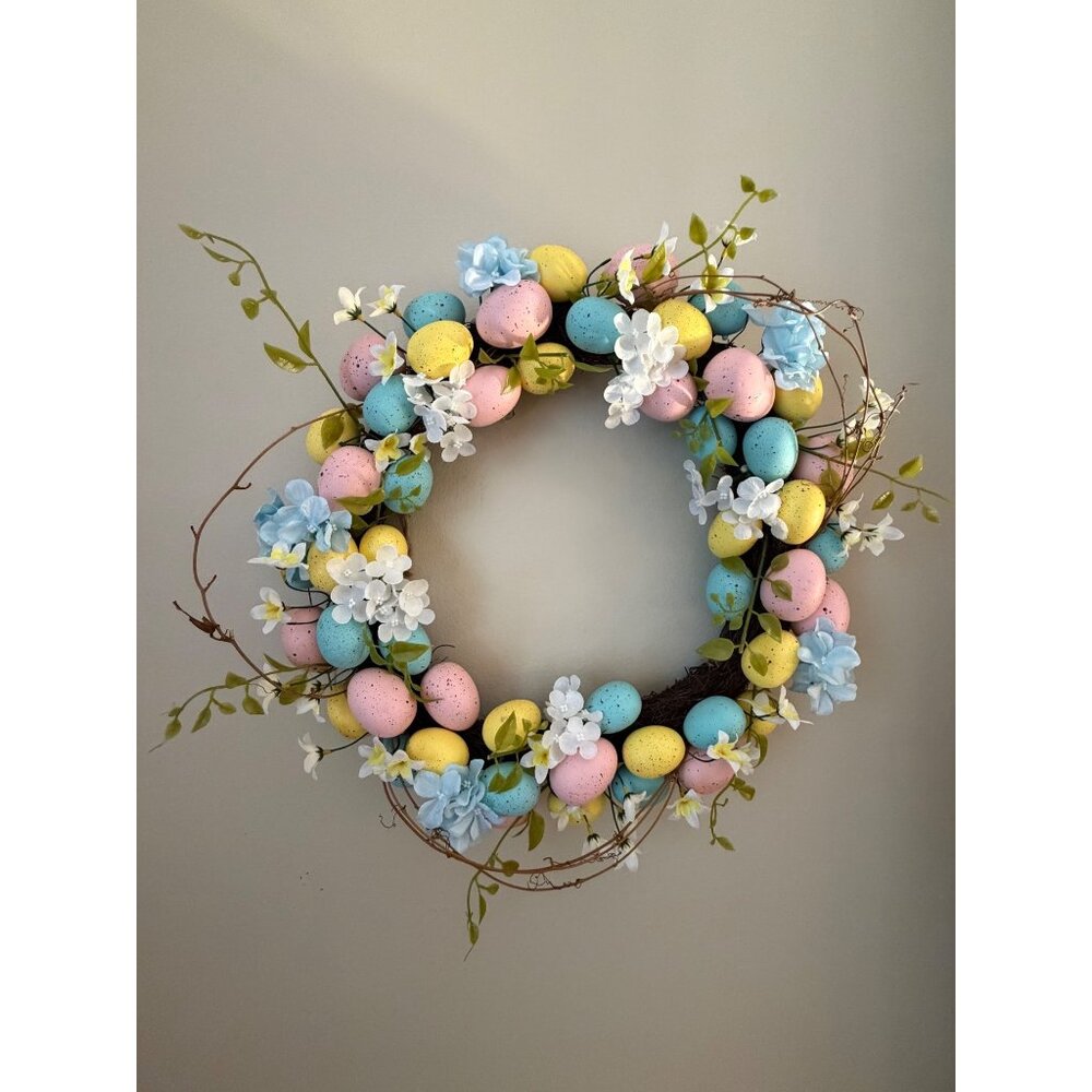 Easter Egg Wreath Pastel Speckled Eggs White Floral Spring Door Decor 20 Inch